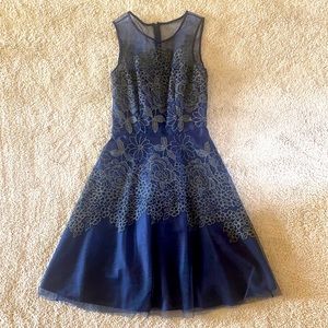 Navy blue dress with gold detail